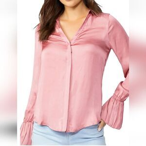 PAIGE Abriana Pink Satin Flare-Cuff Blouse Size S